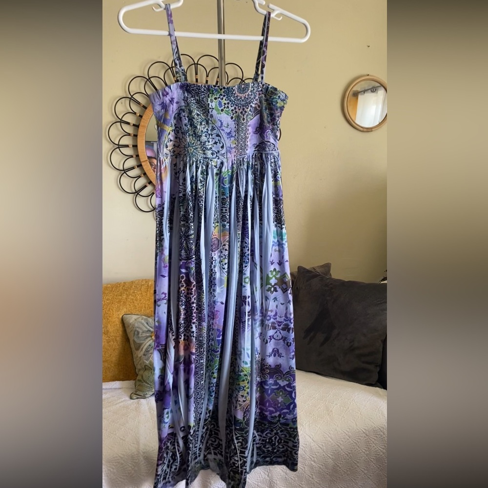 Y2K Fairycore Maxi Dress Purple Blue Paisley Floral Tube Top Straps Size S